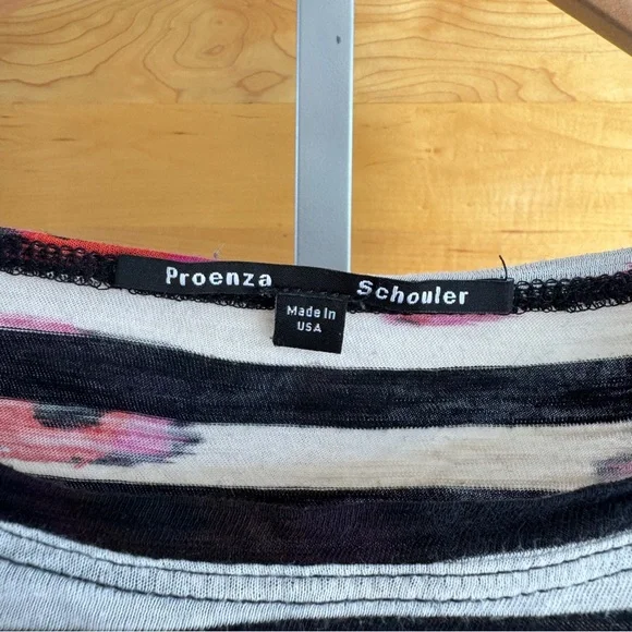 Proenza Schouler Black and White Striped Top with Red Accent - Picture 2 of 6